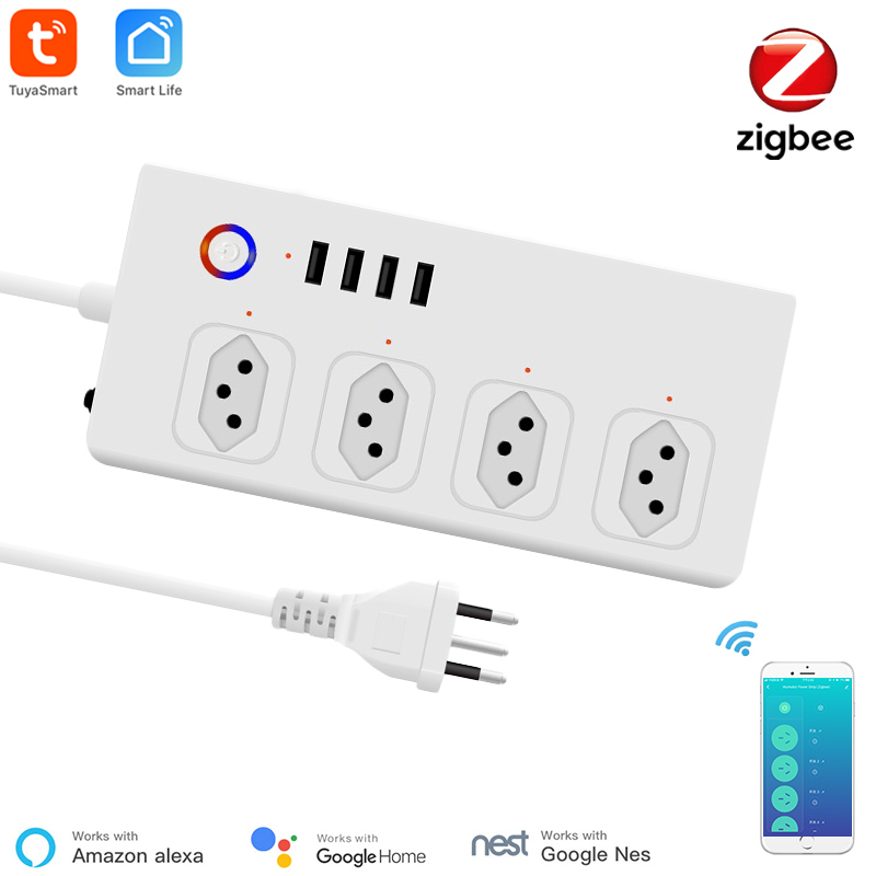 Smart Power Strip 4 Outlet Usb - Zigbee Strip daya cerdas Brasil, Outlet