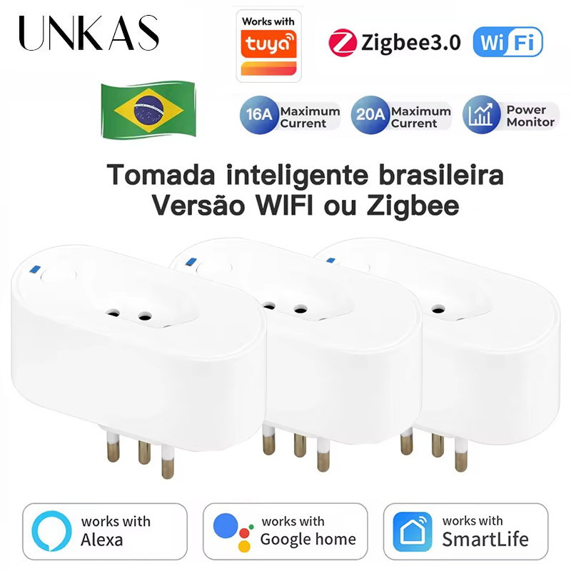 Smart Plug Energy Monitoring Wifi - UNKAS Bekerja dengan Tuya Brazil Plug