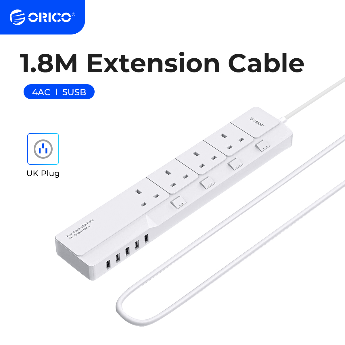 Smart Power Strip 4 Outlet Usb - ORICO 4AC Outlet 5 Strip Daya