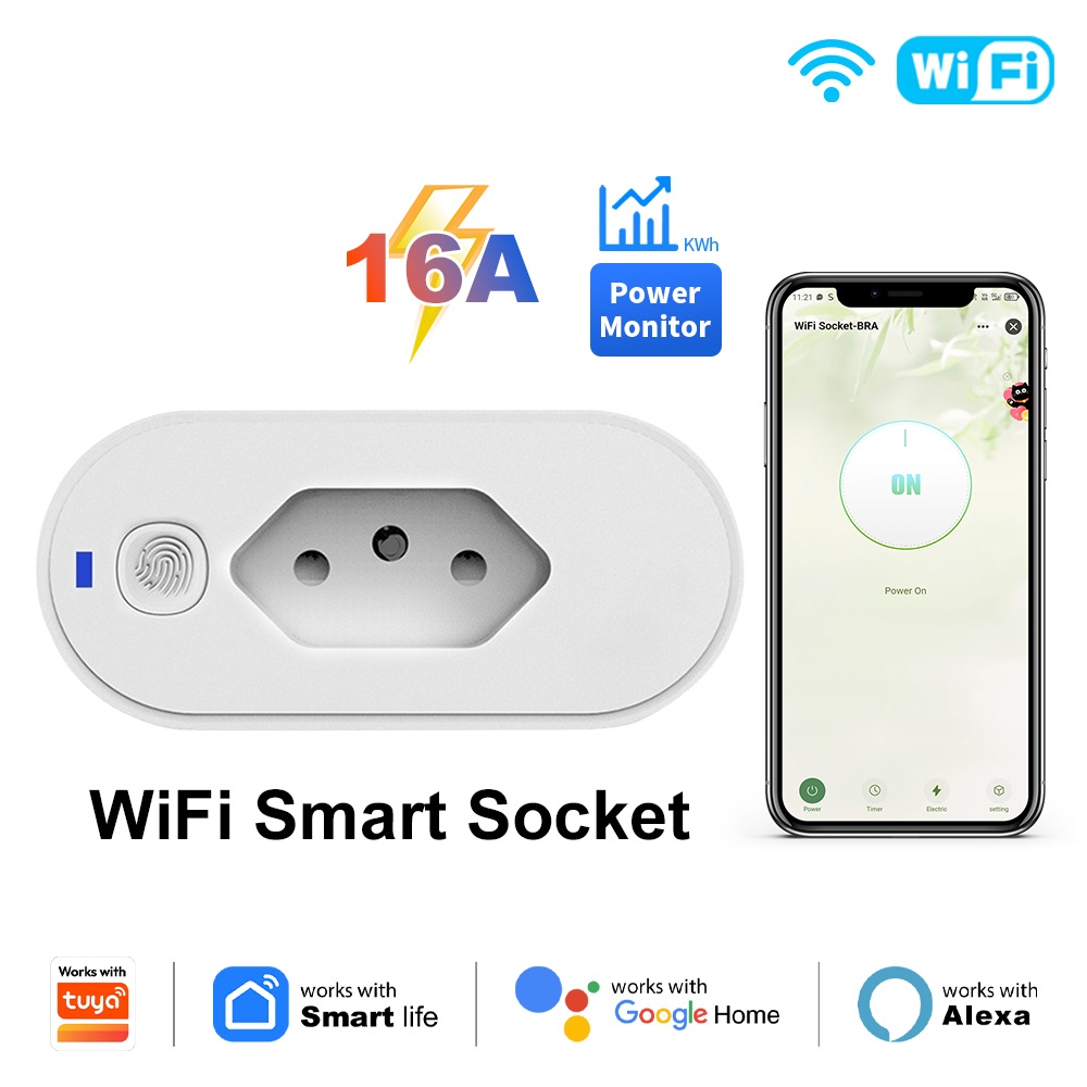 Smart Socket 16A Tuya App - Stop Kontak Pintar Wifi Brasil 16A,
