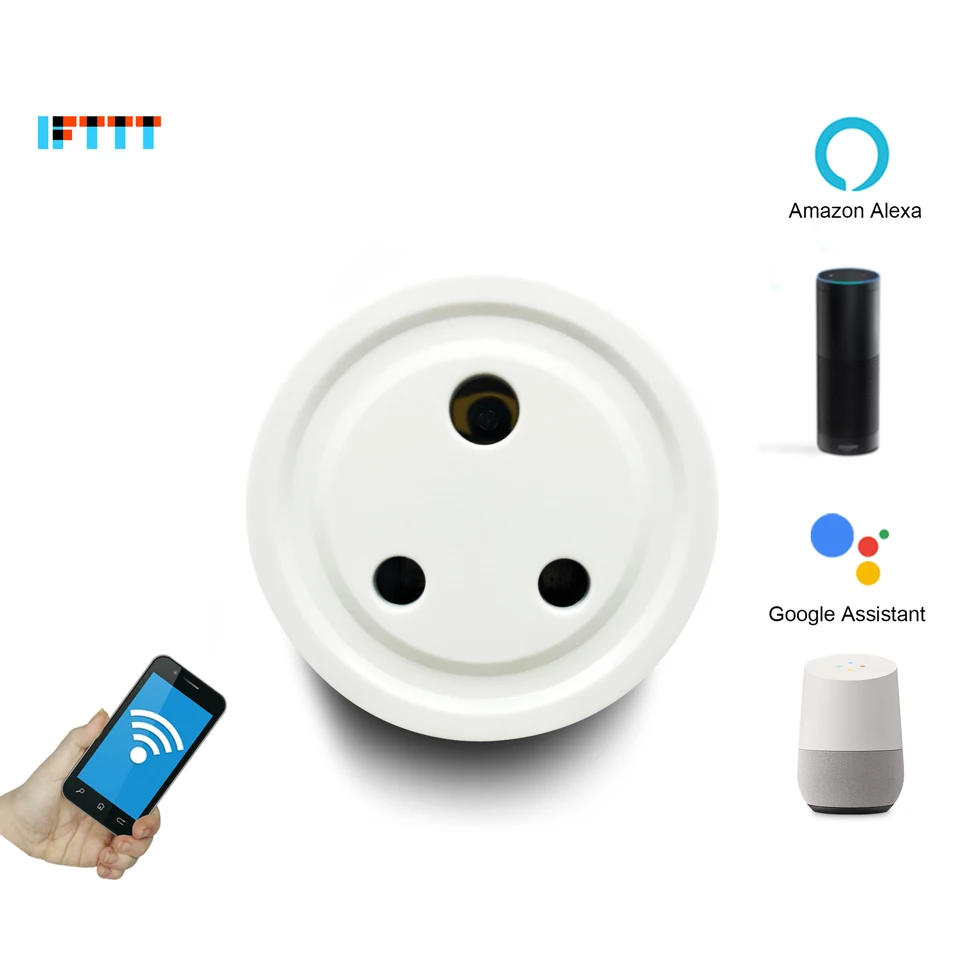 Smart Plug Mini Alexa Google - India Bulat 3 Pin Wi-Fi Cerdas