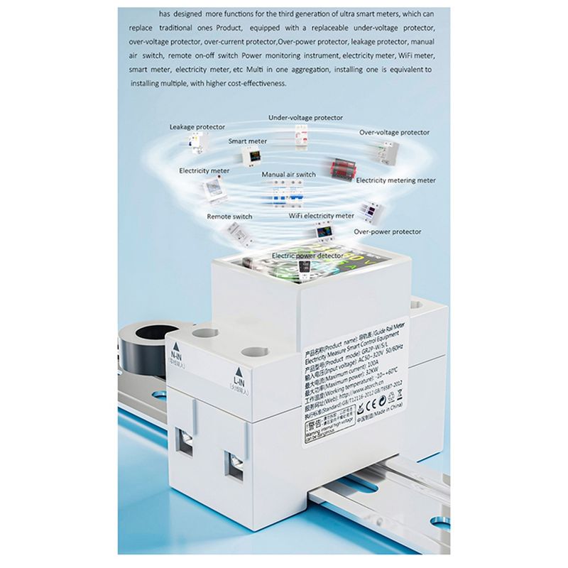 Energy Meter Din Rail Wifi - ABQU 100A, Rel DIN Cerdas WiFi