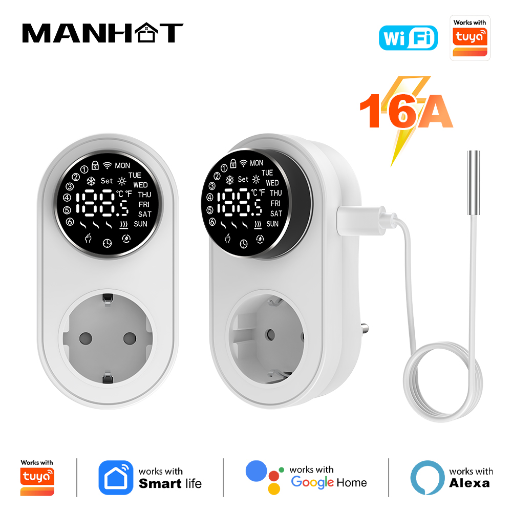 Smart Socket 16A Tuya App - MANHOT Soket Termostat Pintar dengan Wifi,