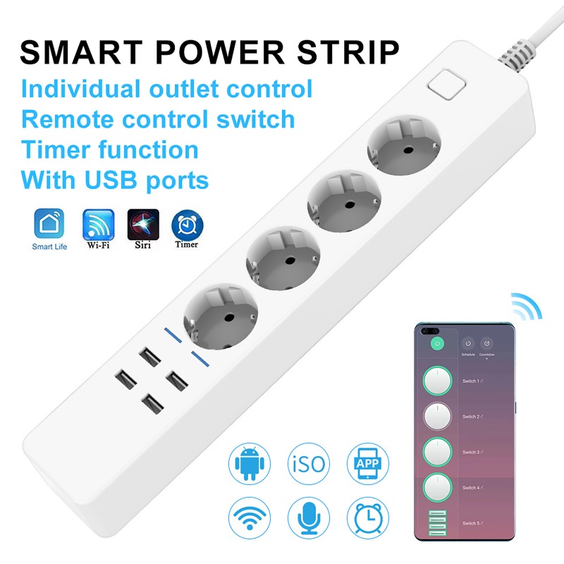 Stop Kontak Pintar Tuya Wifi 4 - Smart Power Strip 4 Outlet Usb ulasan dan harga