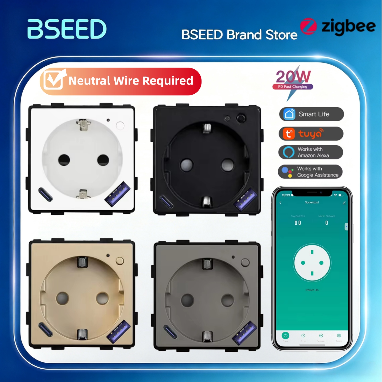 BSEED Zigbee Smart Socket Part - Smart Socket 16A Tuya App ulasan dan harga