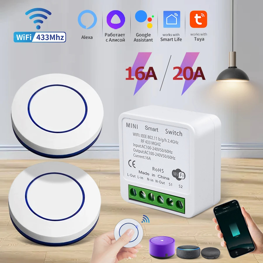16A RF 433Mhz Nirkabel Tuya Wi - Smart Plug Mini Alexa Google ulasan dan harga