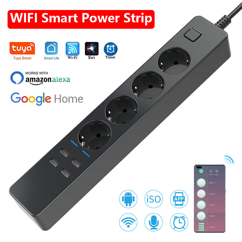 Stop Kontak Pintar WIFI dengan - Smart Power Strip 4 Outlet Usb ulasan dan harga