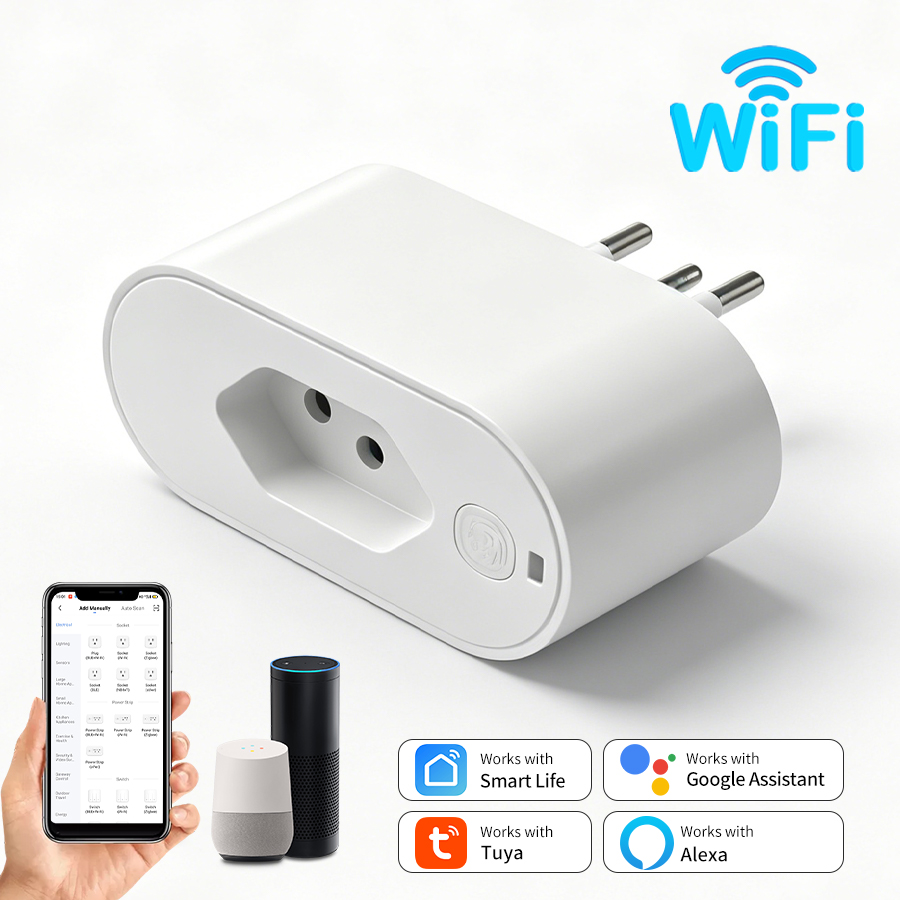 Soket Tuya WiFi Brazil 16A den - Smart Socket 16A Tuya App ulasan dan harga